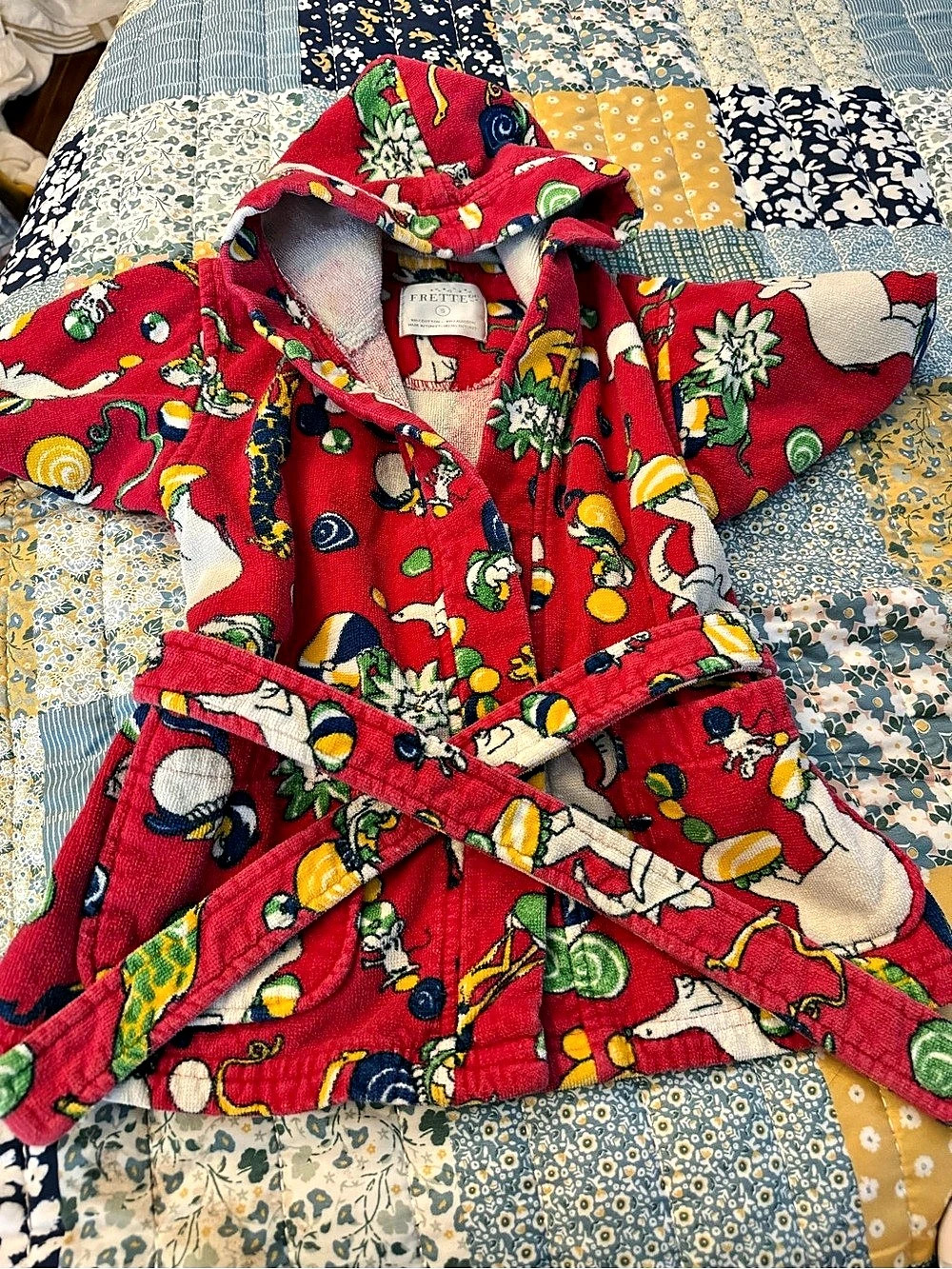 Frette kids Floral Hooded color block Robe Red & Multicolor Small